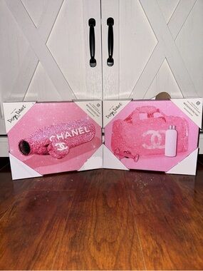 Design District CHANEL Pink Glitter Travel Set with Duffle and Bottle Wall Art